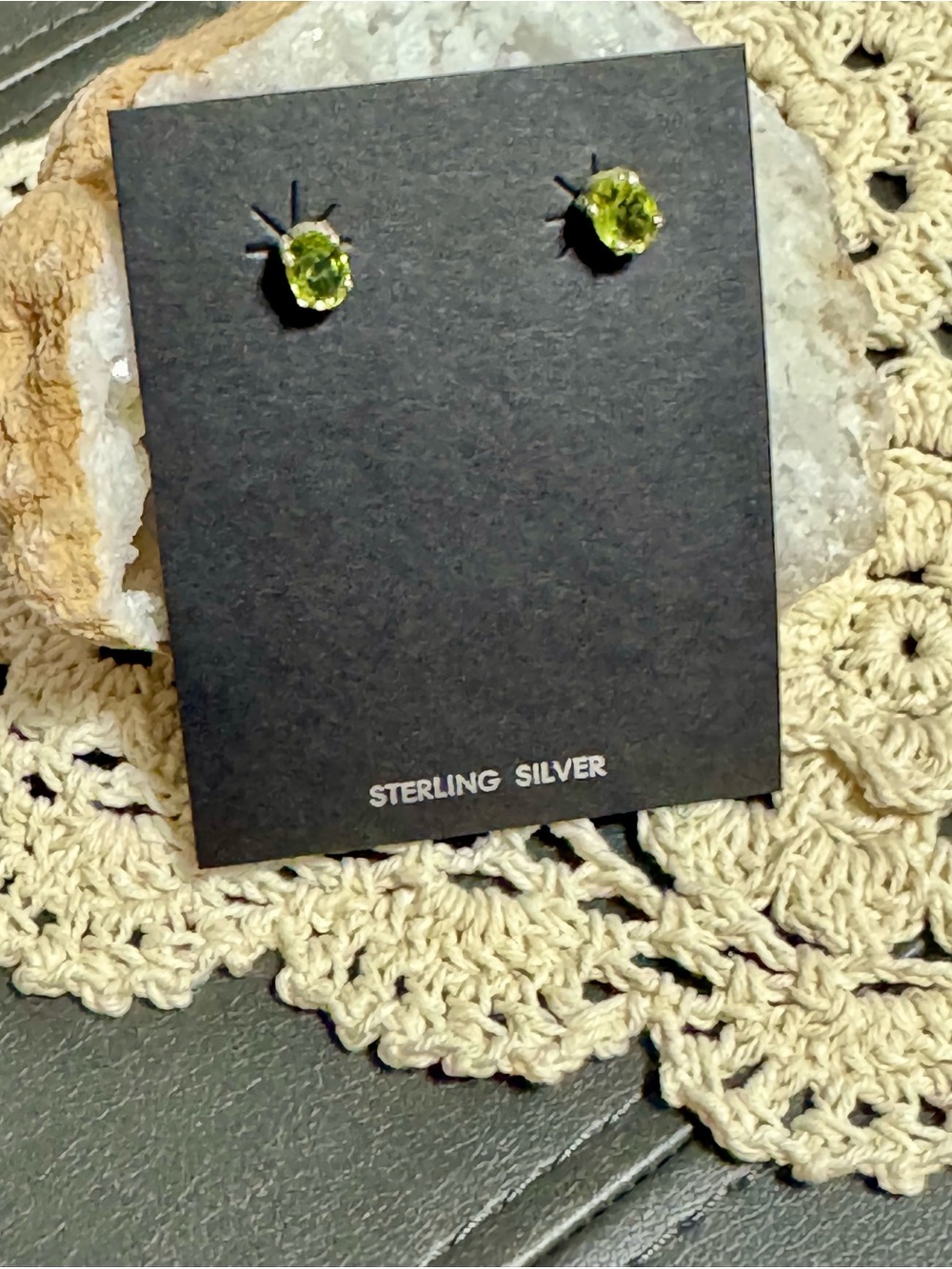 Sterling Silver Peridot Stud Earrings - Bright Green - Picture 10 of 10